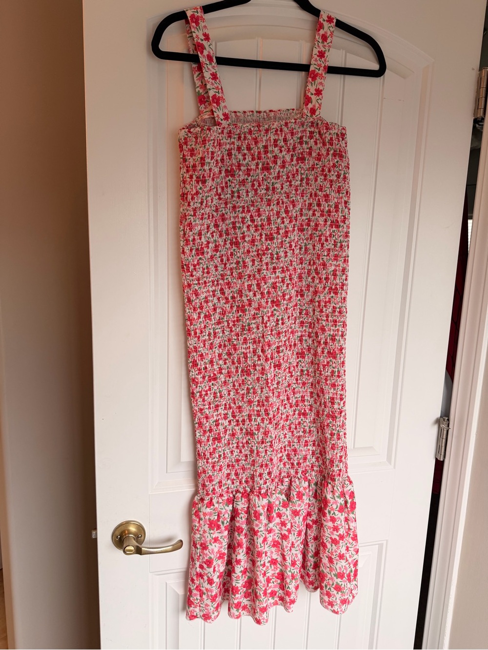 Floral Pink Smocked Sundress with Ruffled Hem maternity dress